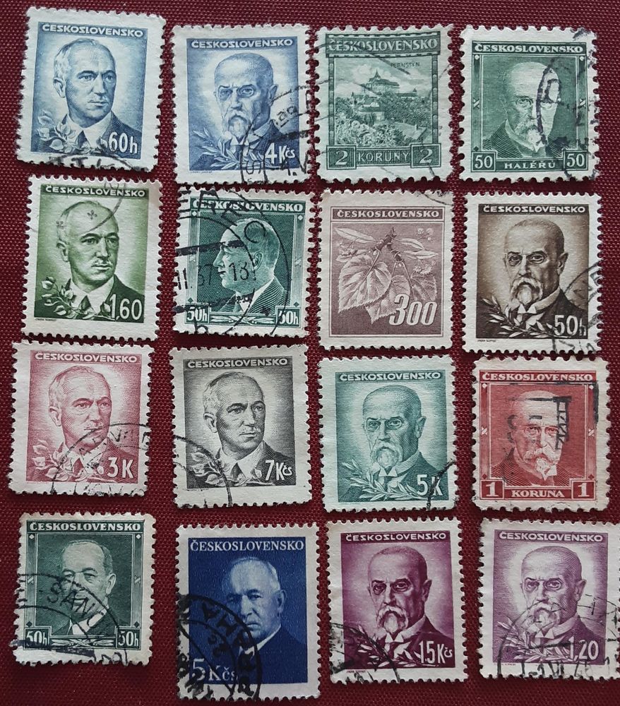 16 timbres � collection  TCHECOSLOVAQUIE oblit�r�s 1937-40 2 Pontoise (95)