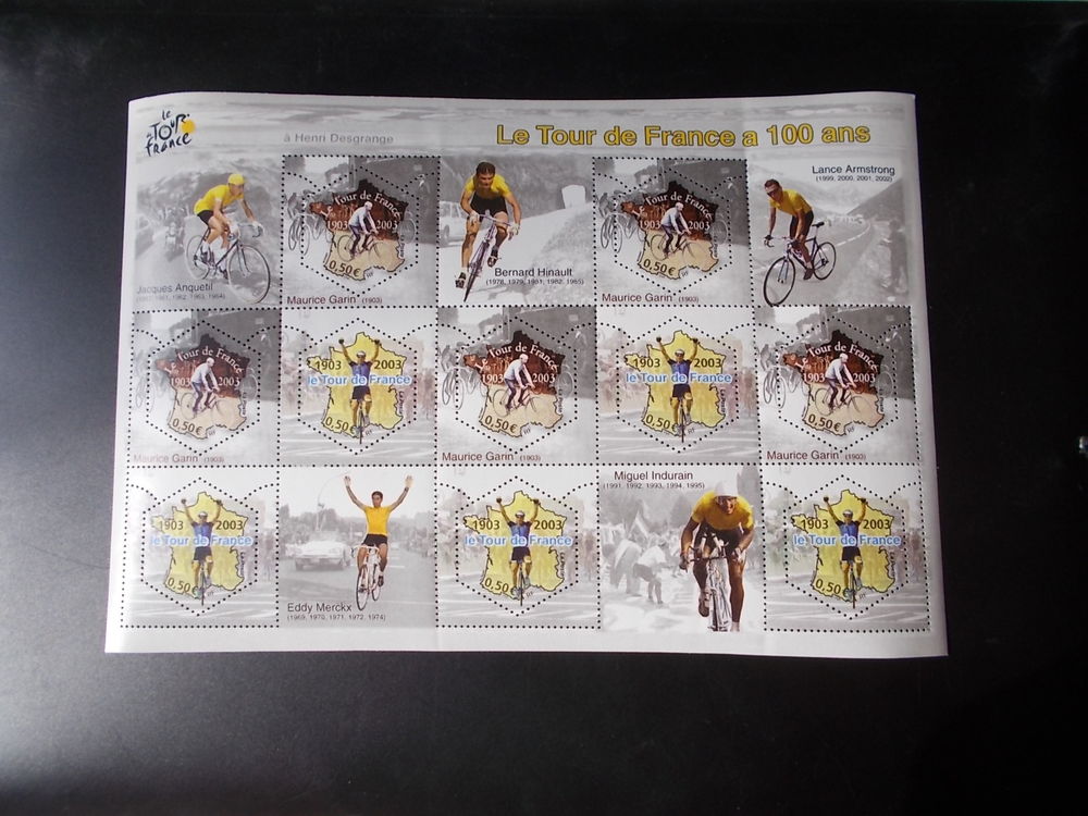 TBE : Timbres comm�moratifs des 100 ANS DU TOUR DE FRANCE 8 Caz�res (31)
