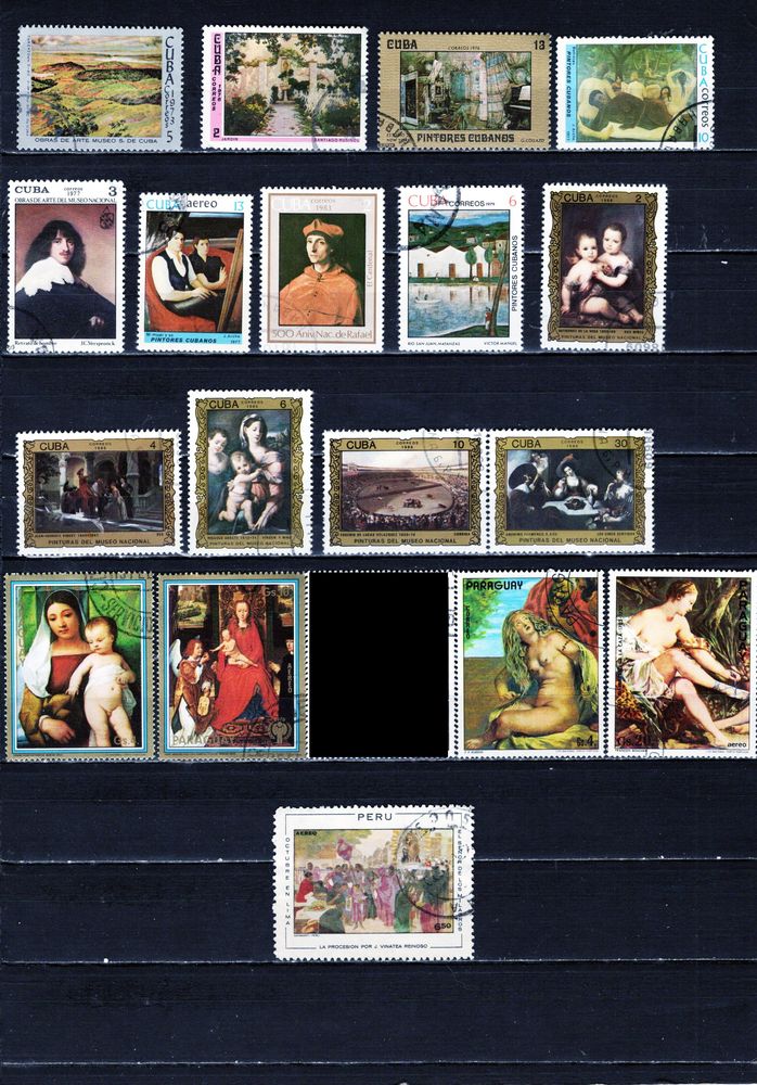 lot de 18 timbres du CONTINENT AMERICAIN sur la PEINTURE 1 Les �glisottes-et-Chalaures (33)