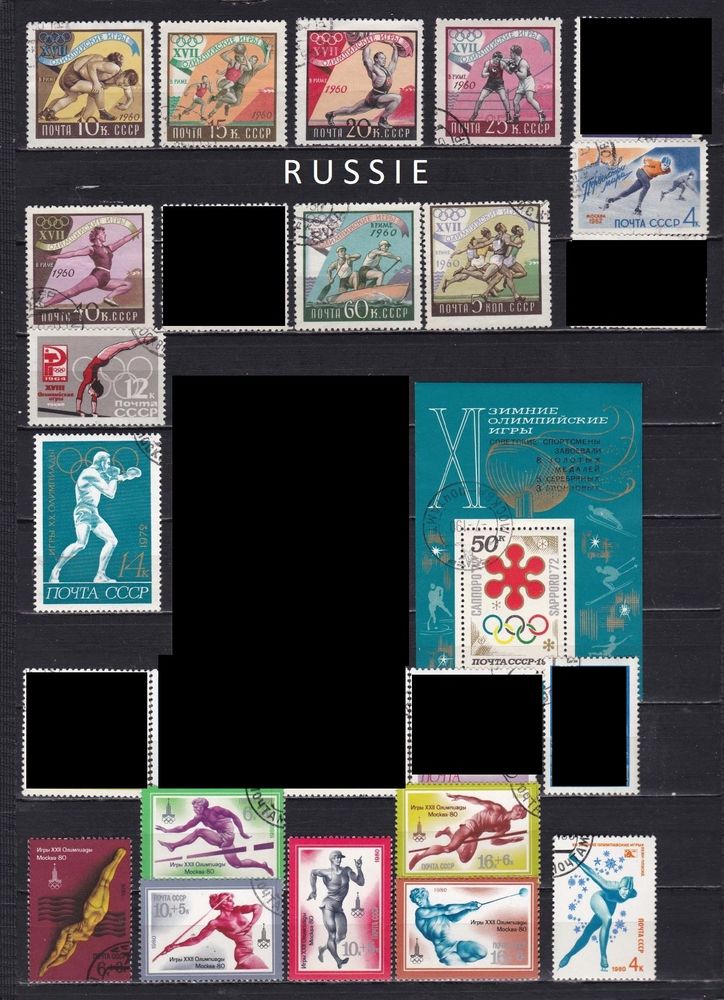 lot de 30 timbres dont 3 blocs de la RUSSIE sur les SPORTS 4 Les �glisottes-et-Chalaures (33)