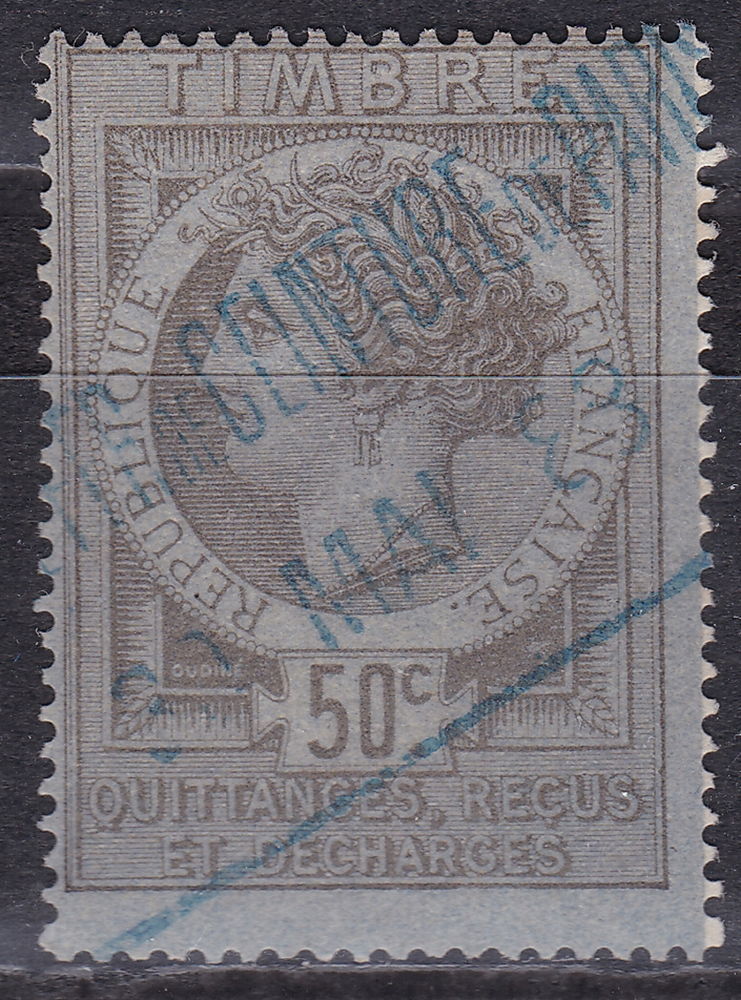 Timbres EUROPE-FRANCE-Fiscaux-Fiscal-1881 YT 8 Monnaie Syrac 5 Lyon 4 (69)