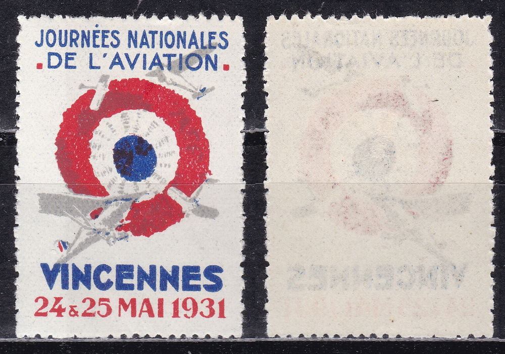 Timbres EUROPE-FRANCE-1931 Journées de l'aviation Vincennes 5 Lyon 4 (69)