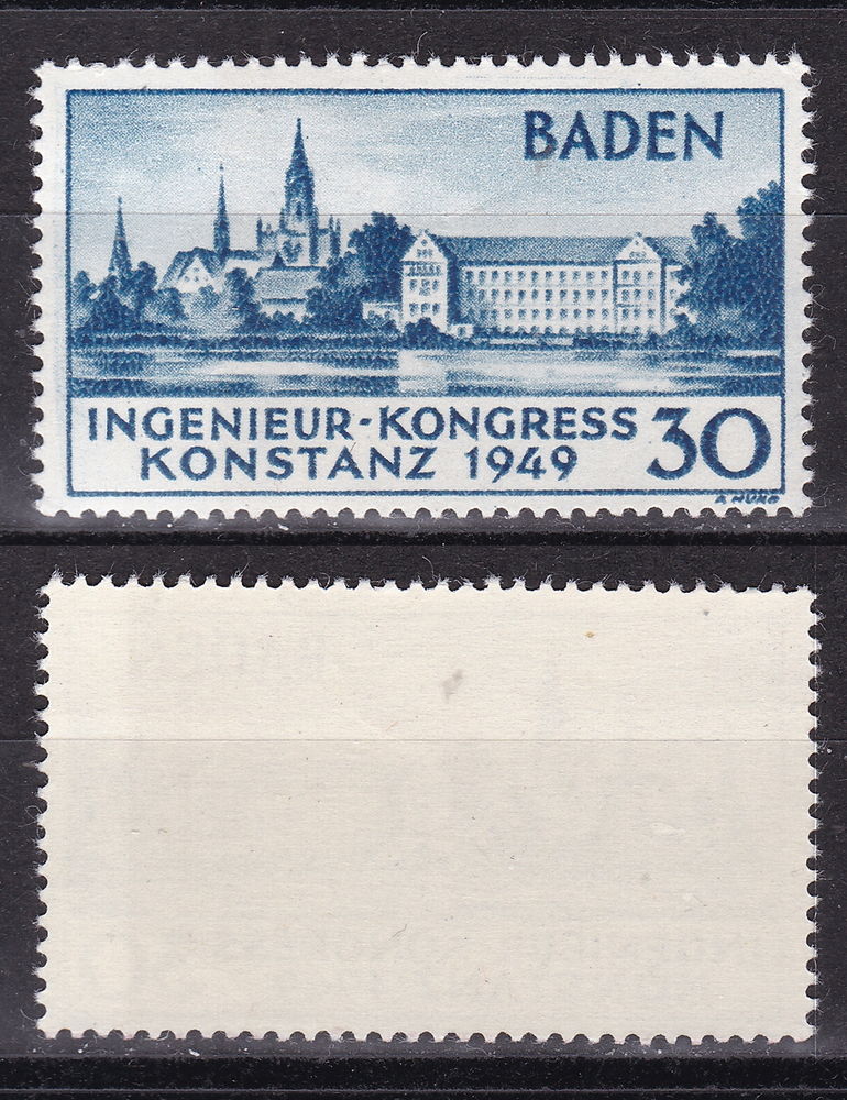 Timbres EUROPE-FRANCE-BADE 1949 YT 46 10 Lyon 4 (69)