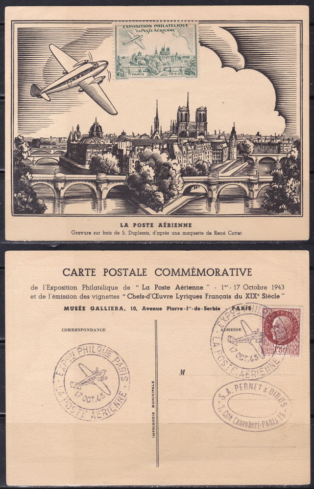 Timbres EUROPE-FRANCE-CPA-Exposition philatélique 1943 8 Lyon 4 (69)