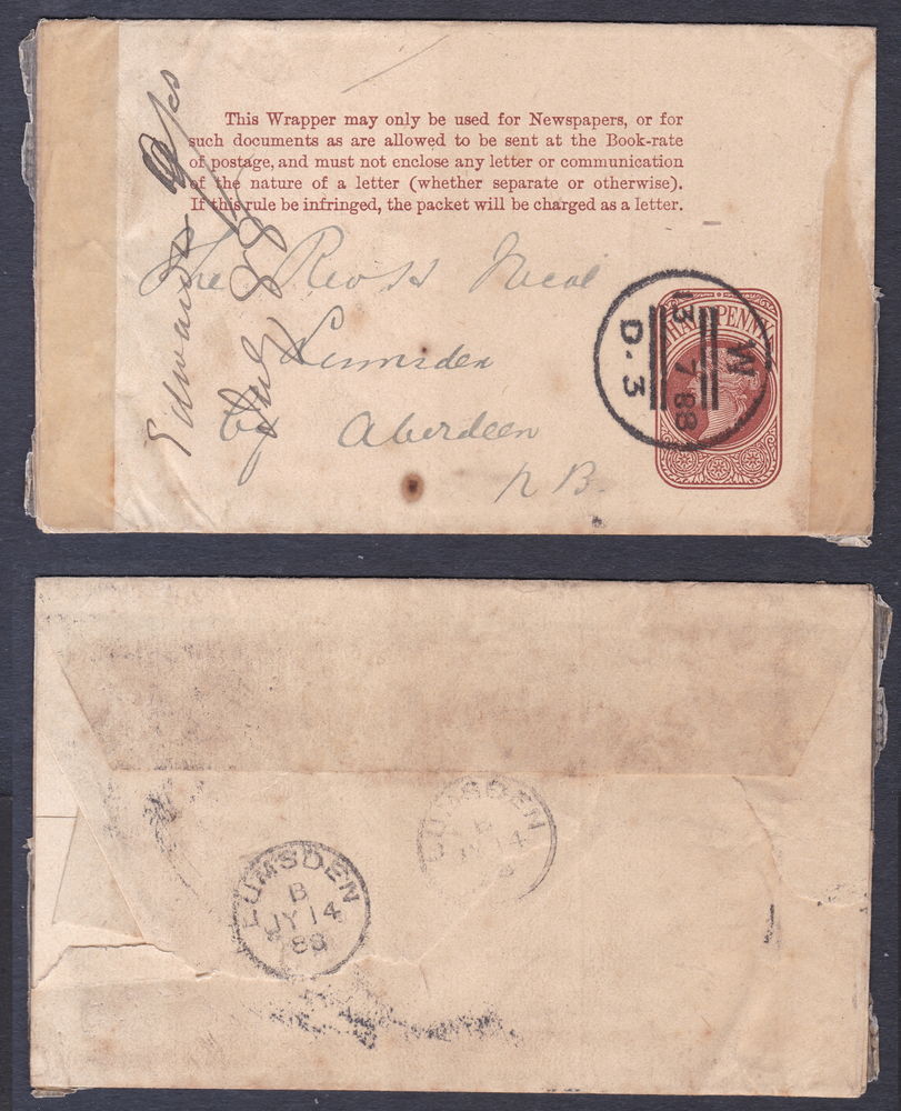Timbres EUROPE-Grande Bretagne-GB-Enveloppe-Wrapper 1889 5 Lyon 4 (69)