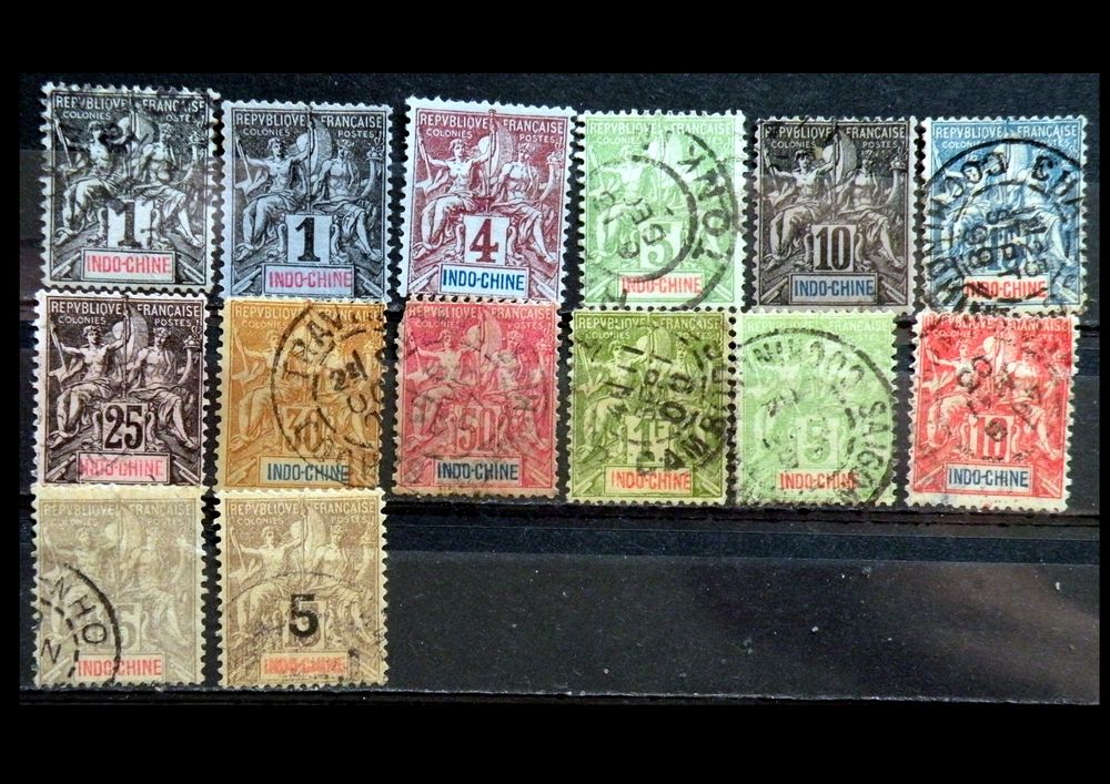 Timbres France INDOCHINE 1892-1908 1 Lyon 4 (69)
