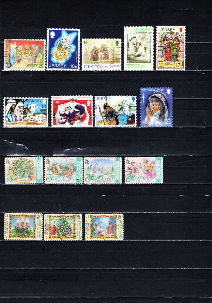 lot de 16 timbres de JERSEY sur NOEL 1 Les �glisottes-et-Chalaures (33)