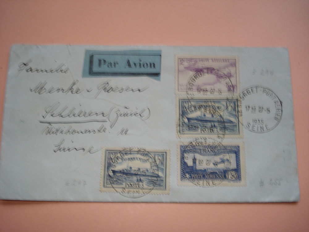 Timbres sur lettre de 1935 8 Poussay (88)