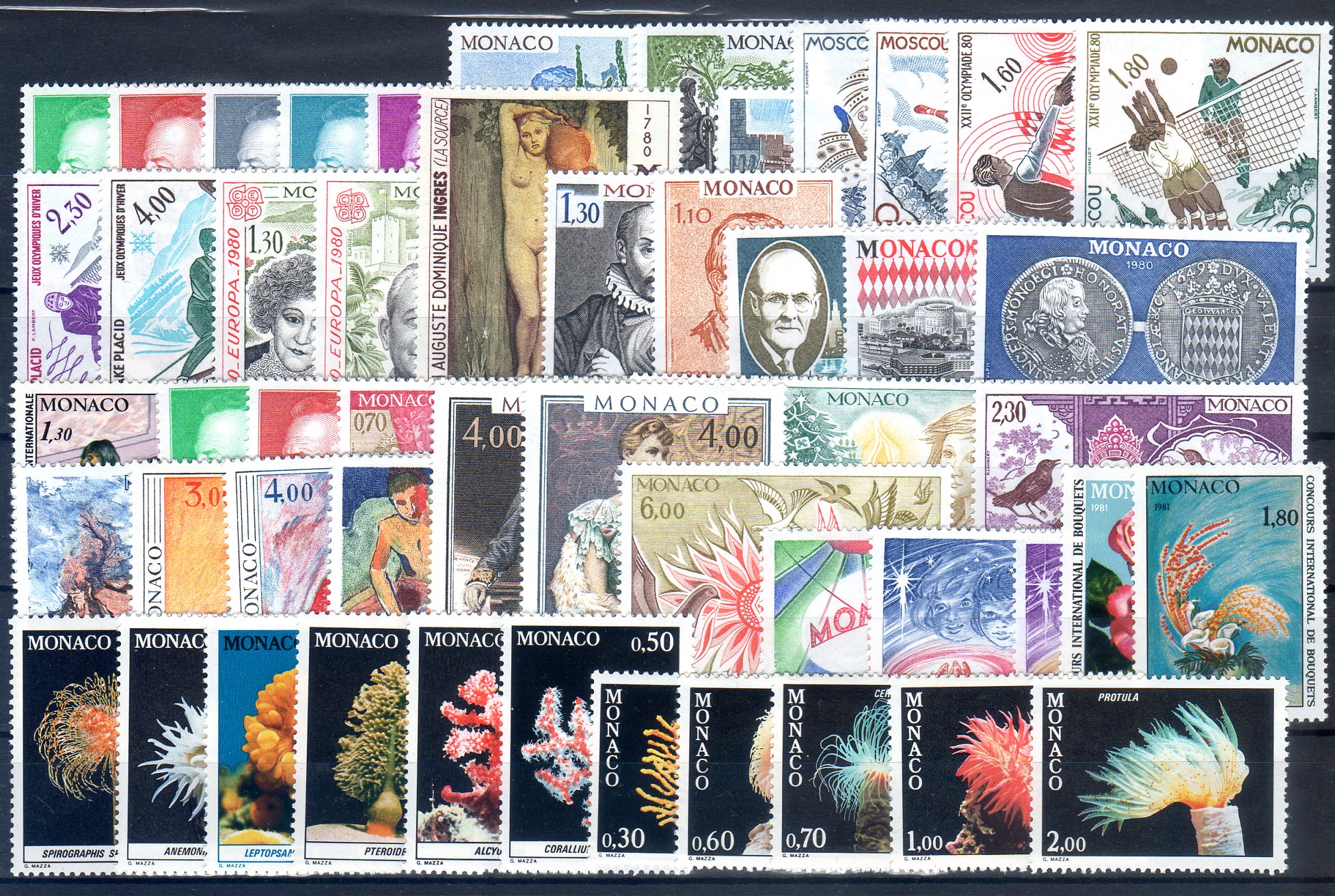 Timbres Monaco - Ann�e compl�te 1980 - 55 timbres ** 15 Amilly (45)