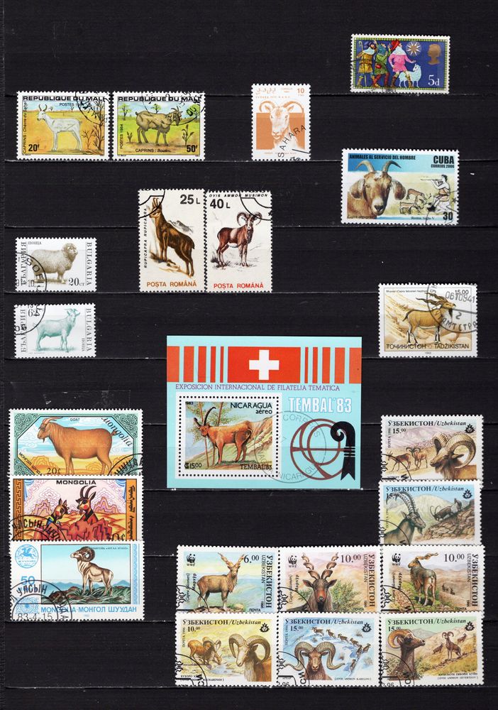 lot de 22 timbres du MONDE avec des CAPRINS et des OVINS 2 Les �glisottes-et-Chalaures (33)