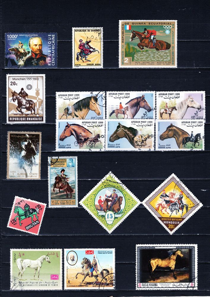 lot de 47 timbres du MONDE avec des CHEVAUX 3 Les �glisottes-et-Chalaures (33)
