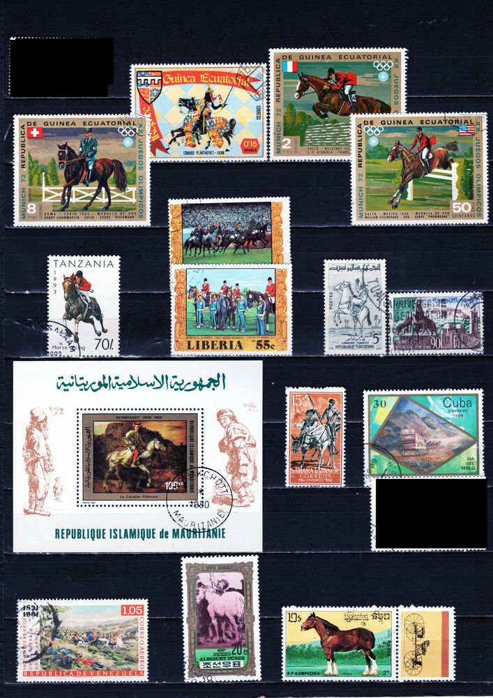 lot de 49 timbres du MONDE avec des CHEVAUX 4 Les �glisottes-et-Chalaures (33)