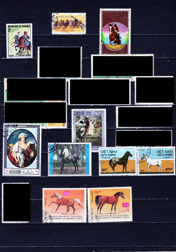 lot de 42 timbres du MONDE avec des CHEVAUX 3 Les �glisottes-et-Chalaures (33)