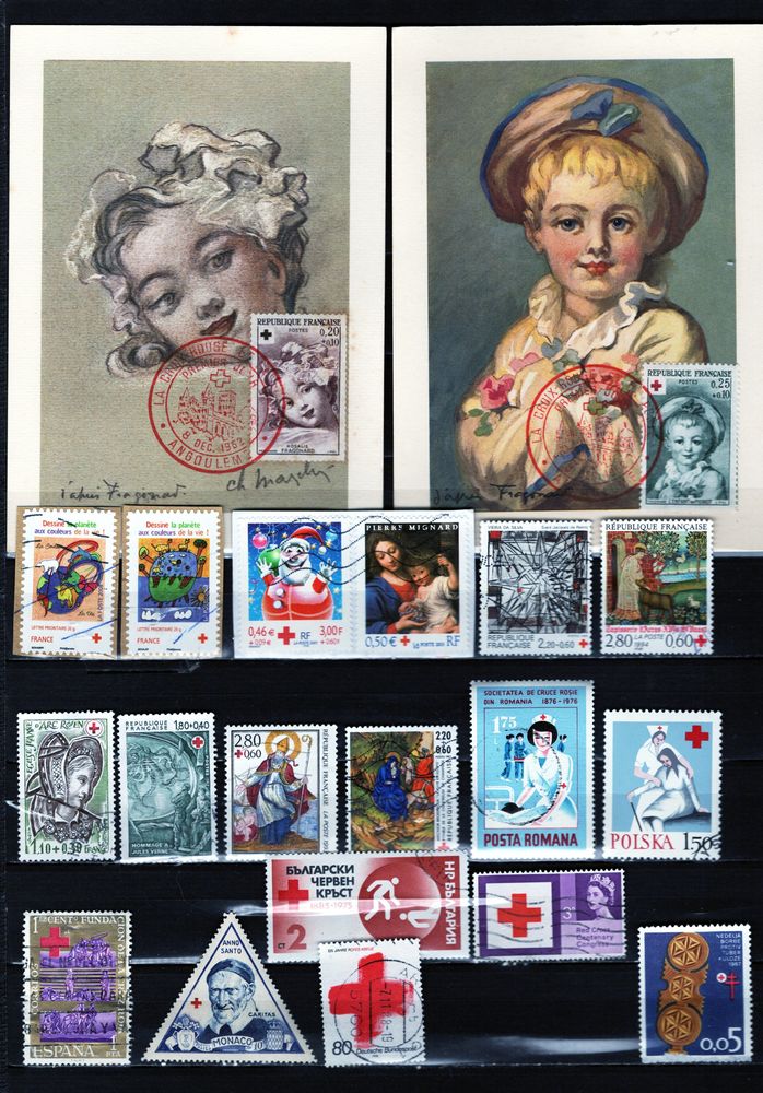 lot de 34 timbres du monde  croix et croissant rouge  3 Les �glisottes-et-Chalaures (33)