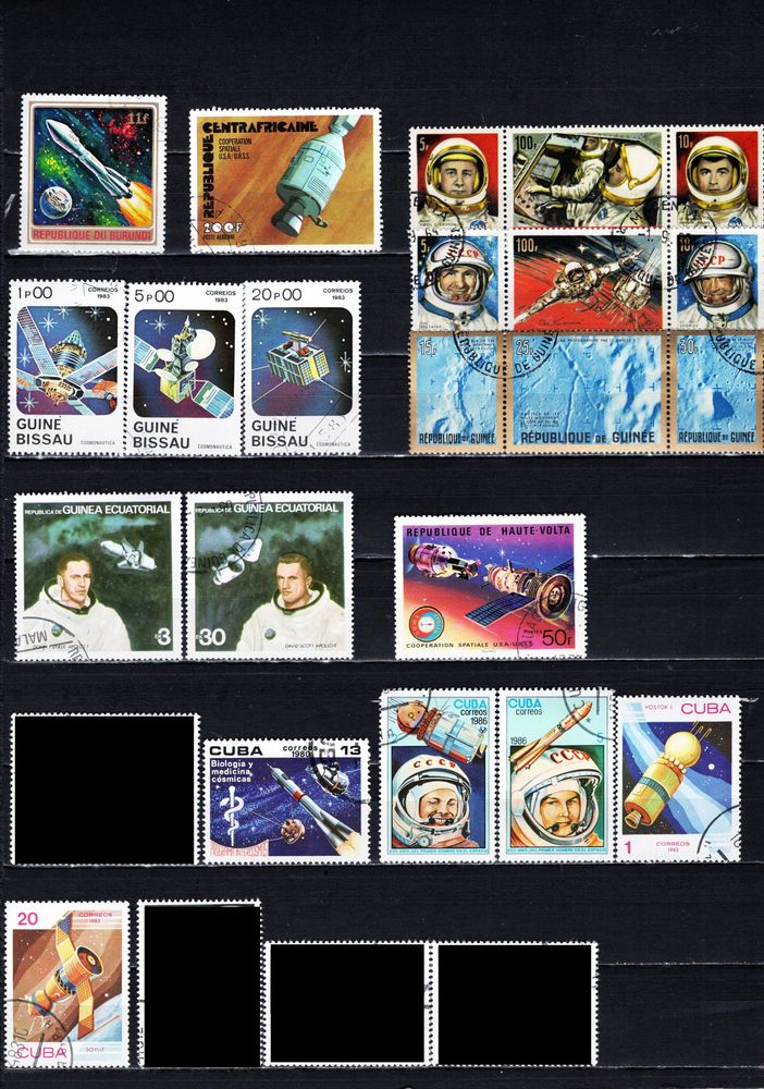 lot de 108 timbres du MONDE sur l'ESPACE 6 Les �glisottes-et-Chalaures (33)