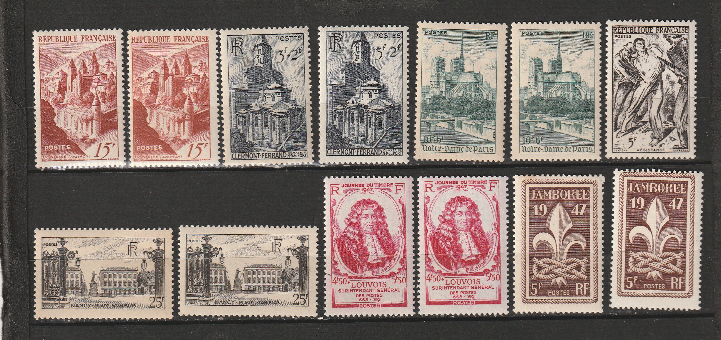 Timbres Neufs simples et doubles ANNEE 1947 10 Valros (34)