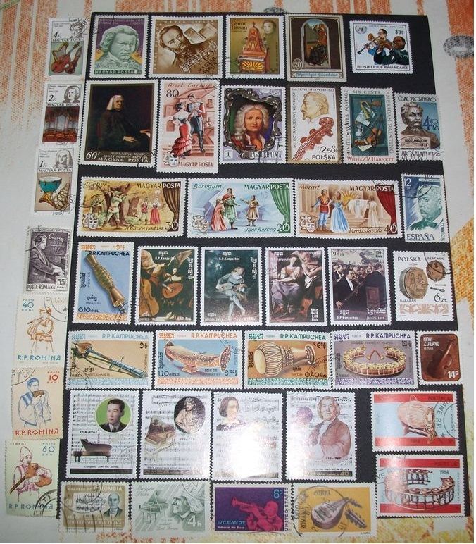 Lot de 43 Timbres oblit�r�s, diff�rents sur la musique. 2 Aillevillers-et-Lyaumont (70)