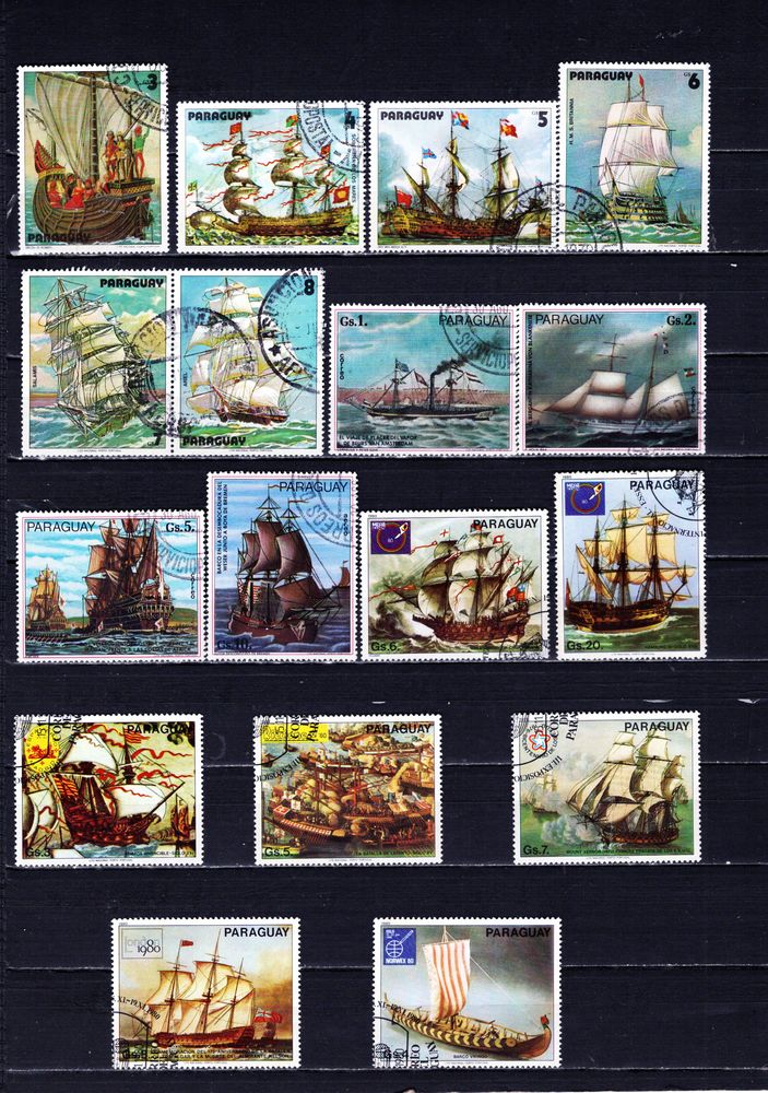 lot de 23 timbres du PARAGUAY avec des BATEAUX 1 Les �glisottes-et-Chalaures (33)