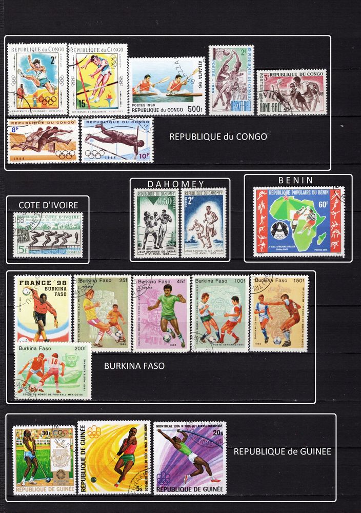 lot de 77 timbres de PAYS d'AFRIQUE sur les SPORTS 8 Les �glisottes-et-Chalaures (33)