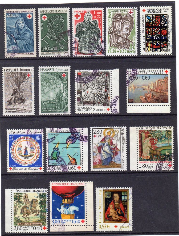 LOT DE TIMBRES POSTE 
CROIX ROUGE  
OBLITERES 3 Caumont (09)