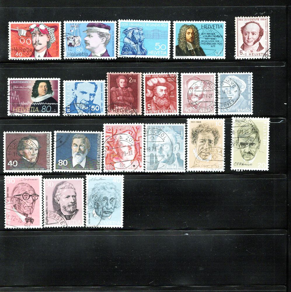 36 timbres de SUISSE et d'ITALIE avec des PERSONNALITES 1 Les �glisottes-et-Chalaures (33)