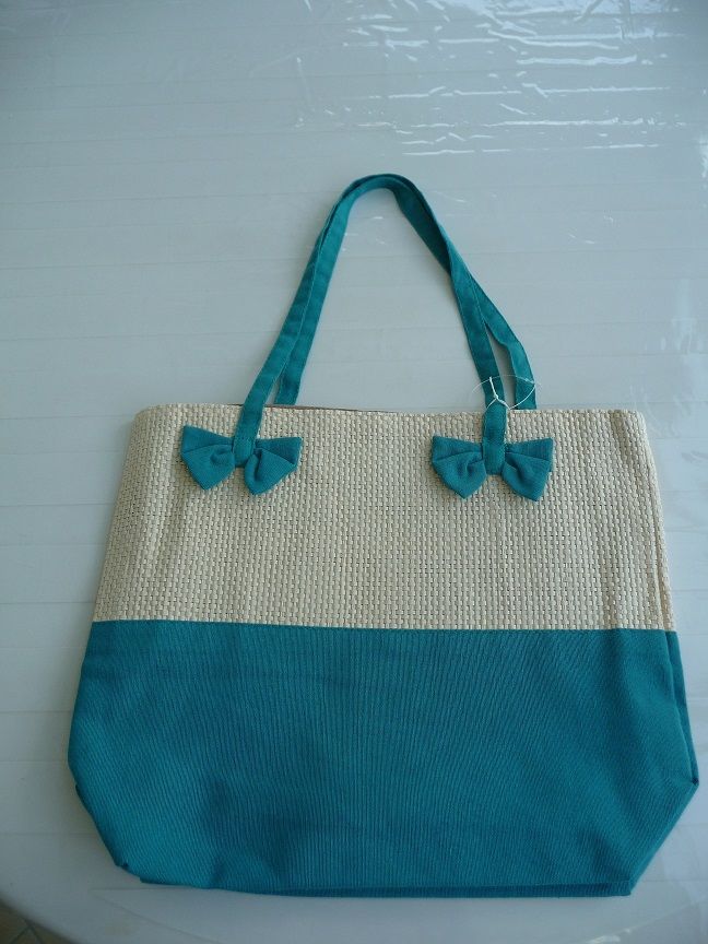 Sac tissu turquoise et paille tress�e - Neuf 6 Celles-sur-Belle (79)