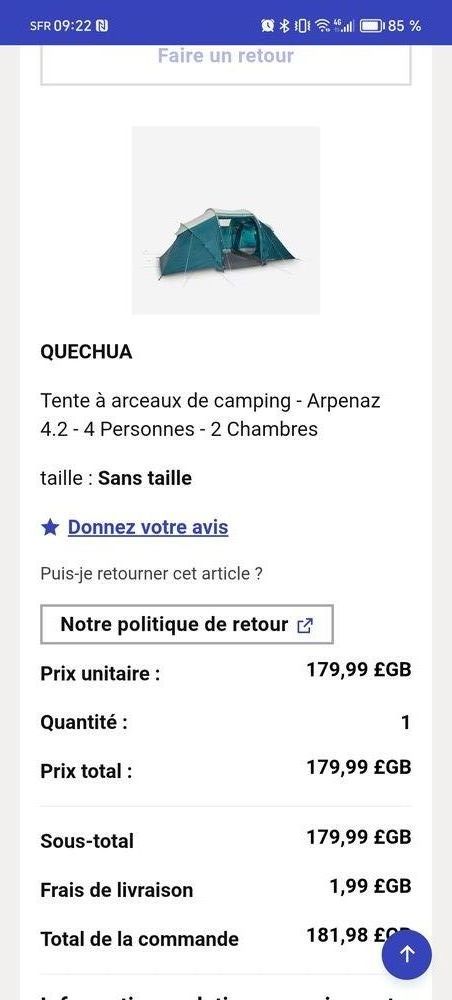 Toile de tente 120 Melun (77)