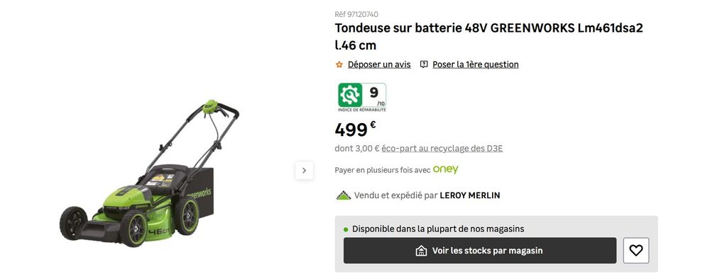 Tondeuse �lectrique GreenWorks 240 Saint-Etienne (42)