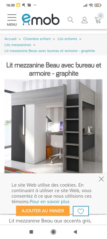 tr�s beau lit mezzanine jusqu'� 70g 250 Somain (59)