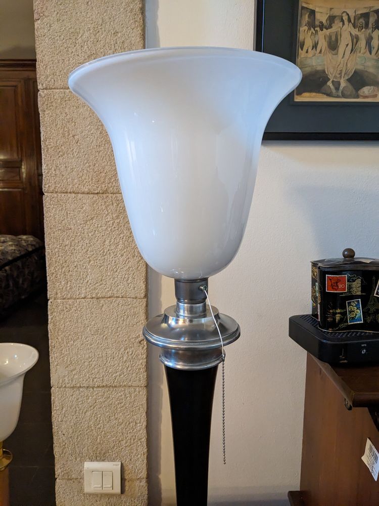 Tr�s belle lampe art d�co MAZDA 1930 chrome et laqu� noire e 275 Marseille 13 (13)