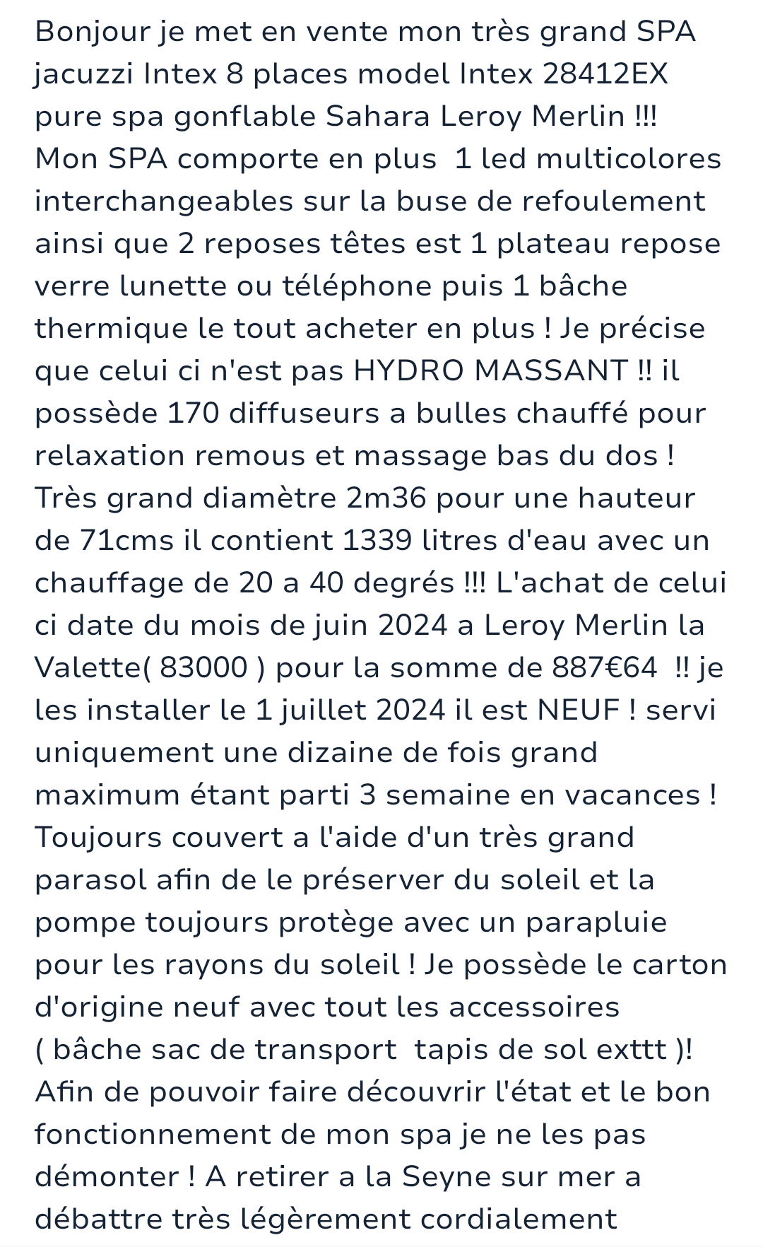 tr�s grand SPA JACUZZI INTEX MODEL SAHARA 8 PLACES 595 La Seyne-sur-Mer (83)