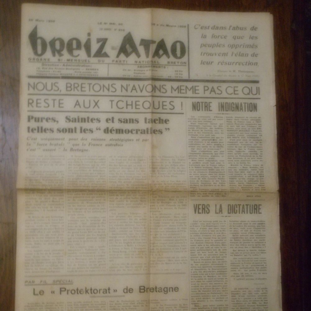 Tr�s rare num�ros du journal Breiz Atao No 325 20 Tr�guier (22)