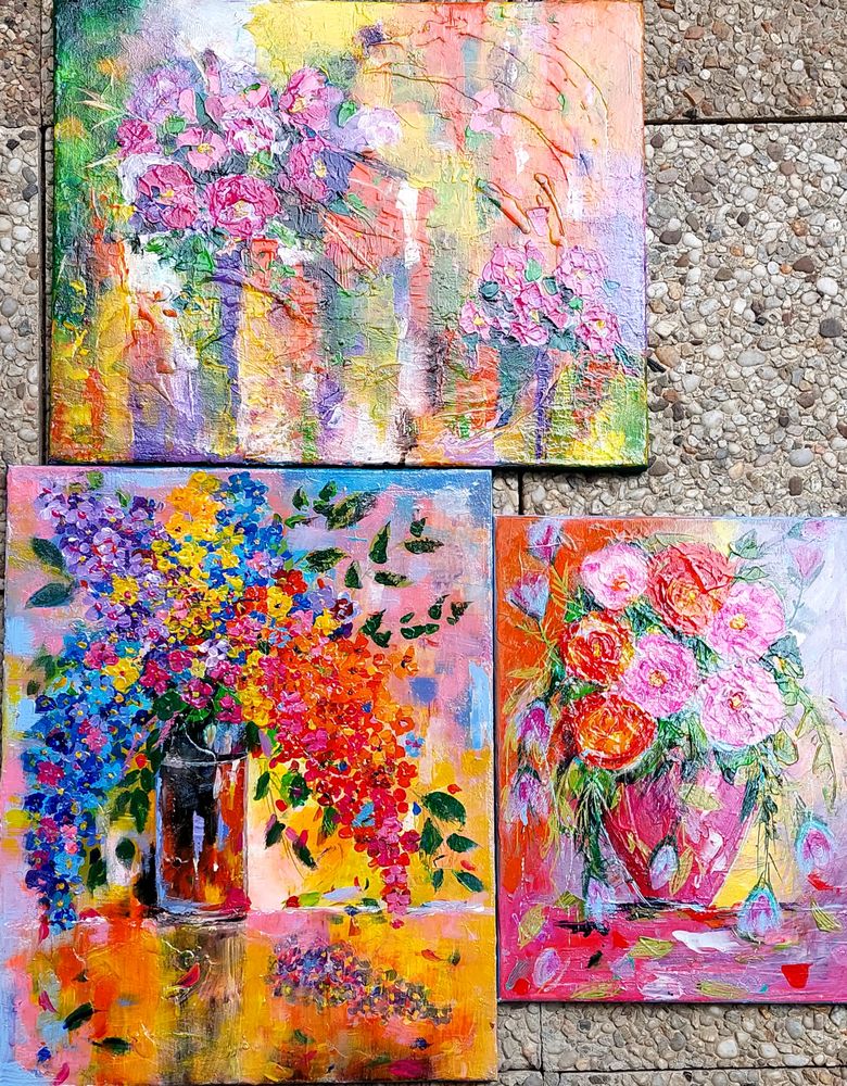 Lot de trois tableaux acrylique abstrait 65 Courcouronnes (91)