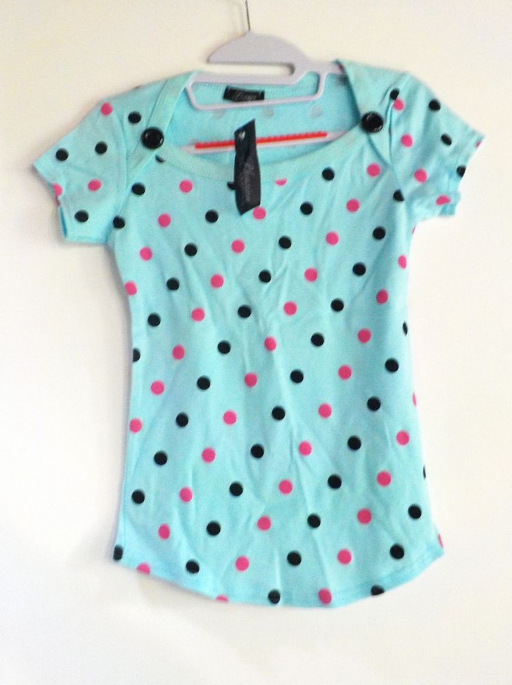 TSHIRT BLEU A POIS ROSES ET NOIRS Taille Unique neuf �tiquet 3 Bubry (56)