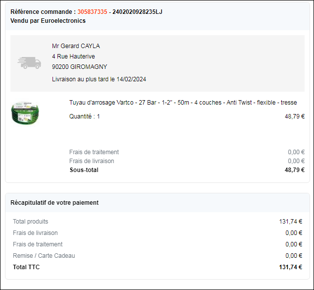Tuyau d'arrosage 
35 Giromagny (90)