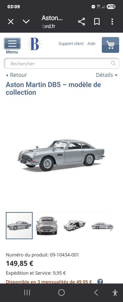 je vand une voiture db5 grise miniature embl�me du film bond 80 Romagnat (63)