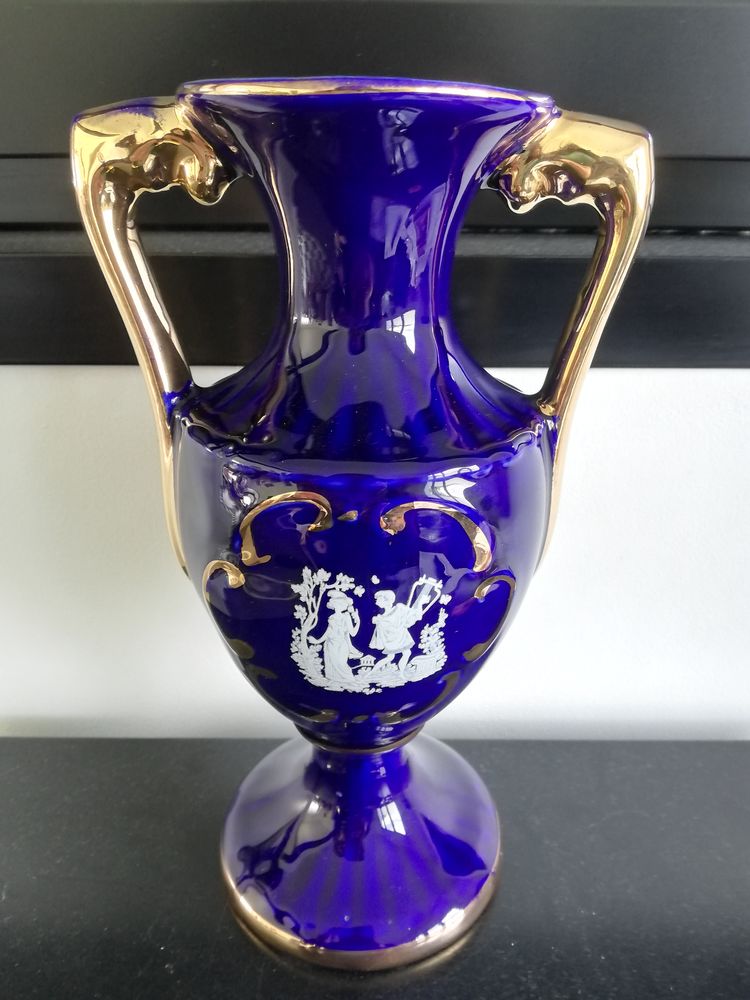 Vase amphore bleu et dor� Italy 0 Avelin (59)
