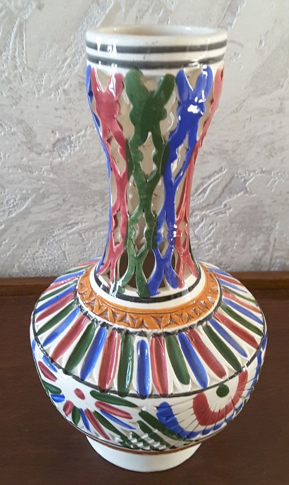 Vase bleu vert et rose ? Poterie ajourée 12 Limoges (87)