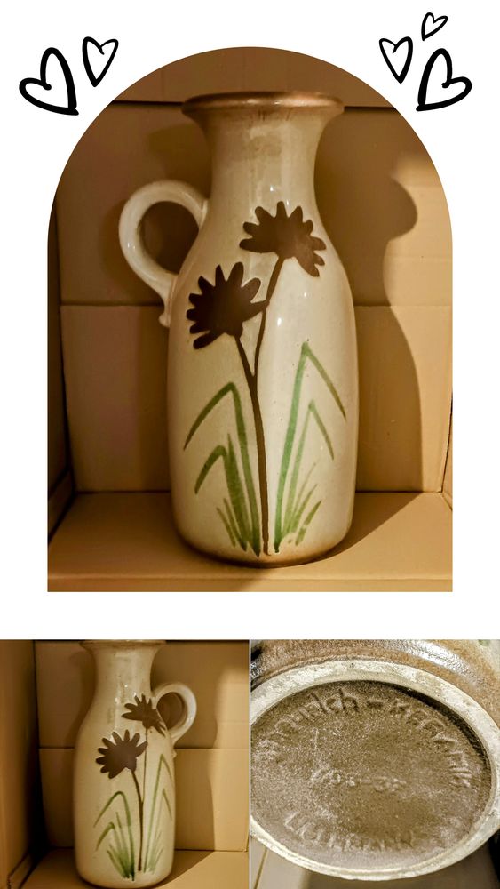 Vase  C�ramique avec Poign�e Vintage 
Dessin fait mains 16 �zanville (95)