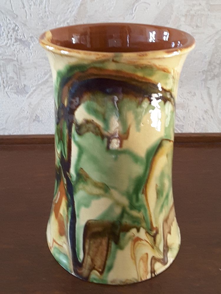 Vase cintré marron et vert ? Poterie émaillée ? Vintage 15 Limoges (87)