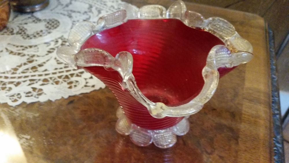 Vase cristal Murano rouge et or 80 Paris 13 (75)