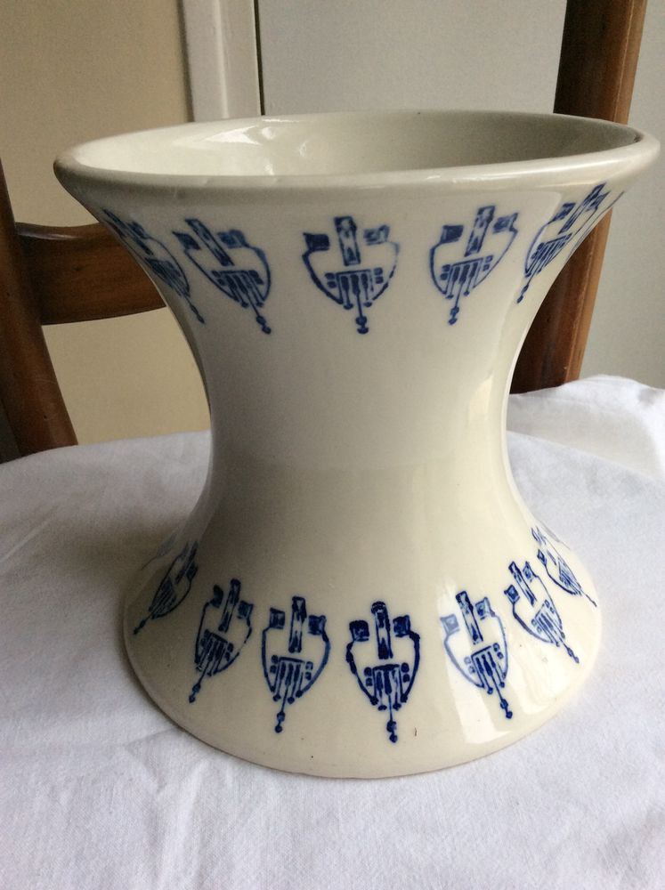 Vase diabolo ancien grés St Uze terre de fer blanc bleu 40 Gif-sur-Yvette (91)