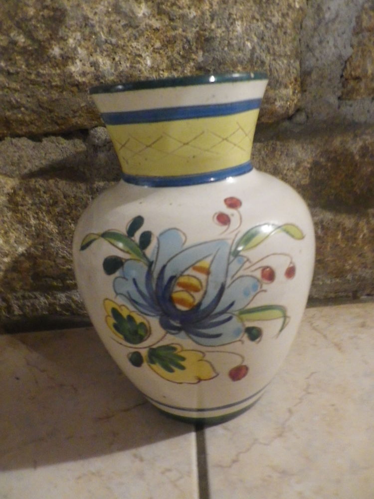 VASE FAIENCE XXe D�cor Fleurs 20 Bubry (56)