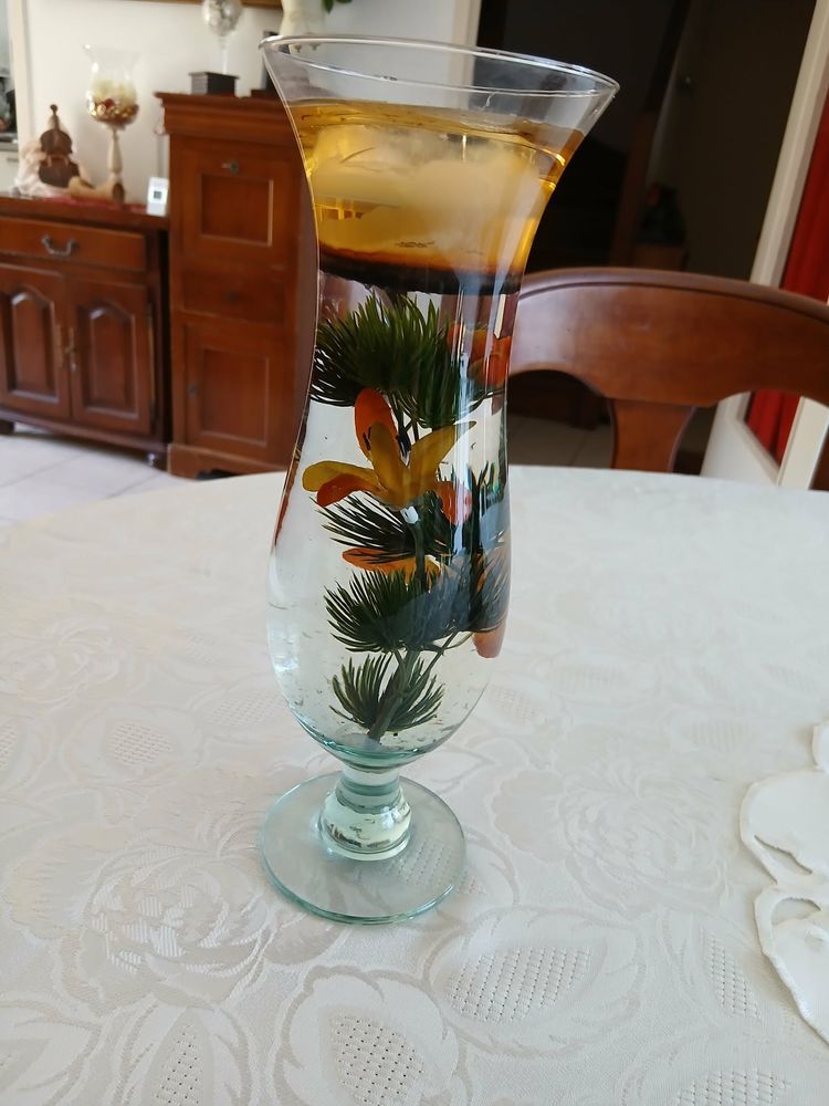 Vase fl�te inclusions v�g�tales porte bougie N�1452 10 Beaune (21)