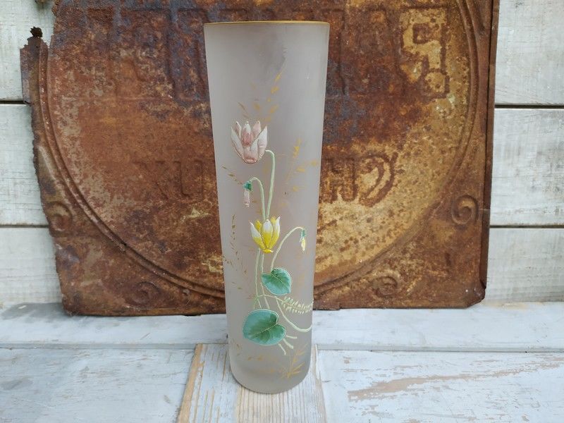Vase Rouleau Art Nouveau D�cor Cyclamen �maill� Legras 160 Loches (37)