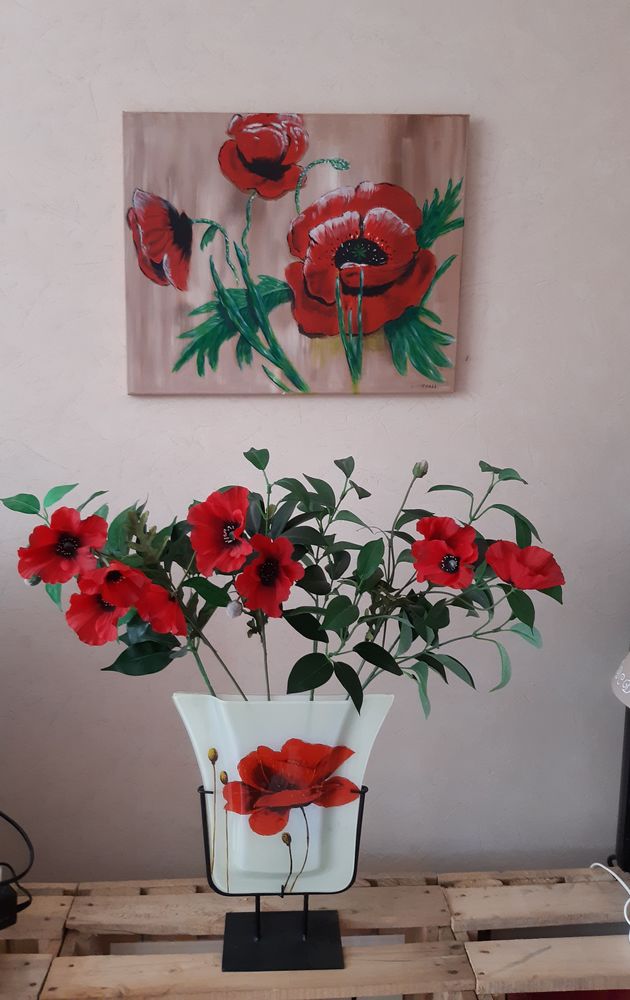 Lot Vase + Tableau + Tiges Coquelicots. 30 Le Vernois (39)