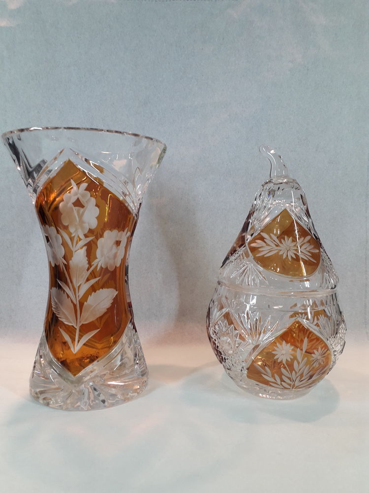 Vase vintage Cristal de Boh&egrave;me taill&eacute; main Décoration
