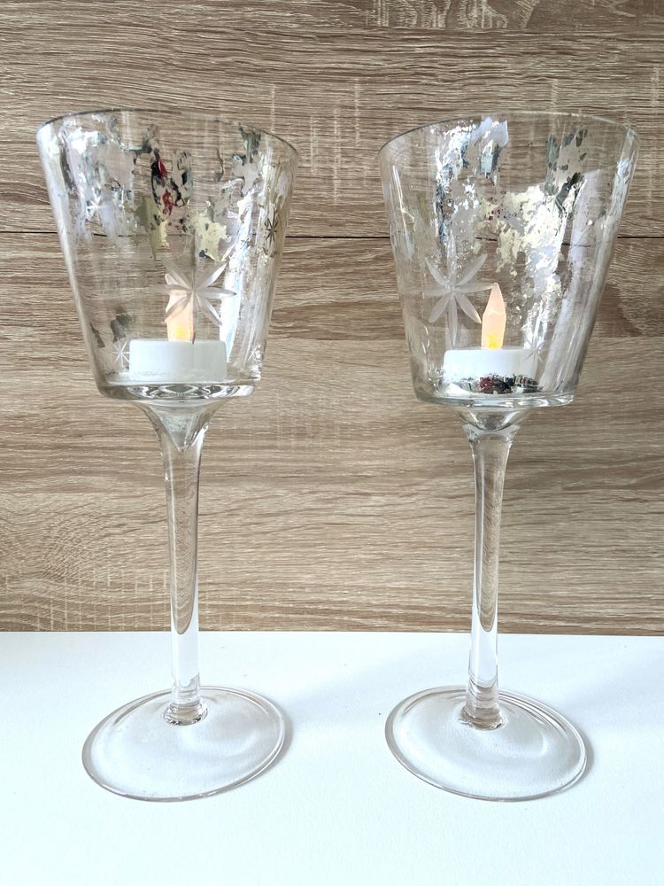 Duo de Vases Bougeoirs Photophores Verres � Pied Vintage 35 Hyeres Plage (83)