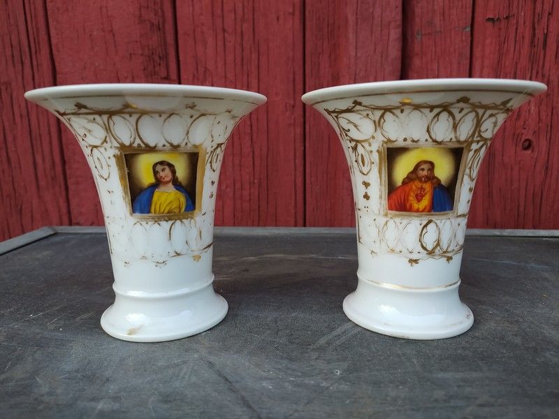 Vases Porcelaine Vieux Paris Religieux Religion Christ 120 Loches (37)