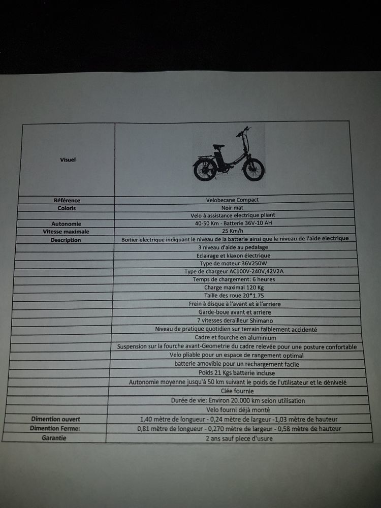 Un Velo �lectrique pliant 650 Sailly-au-Bois (62)